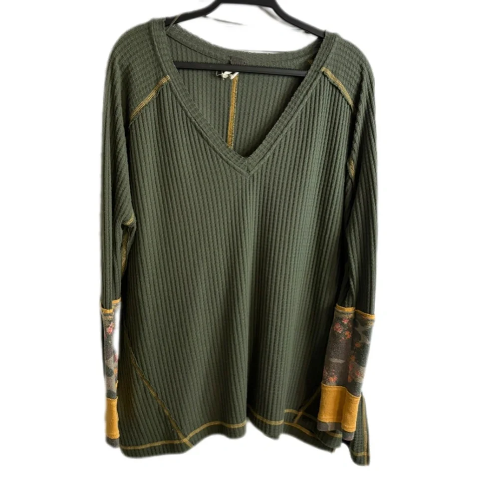 Free People We The Free Lovin Leopard Green Thermal Waffle Womens Tunic Top - Picture 4 of 7